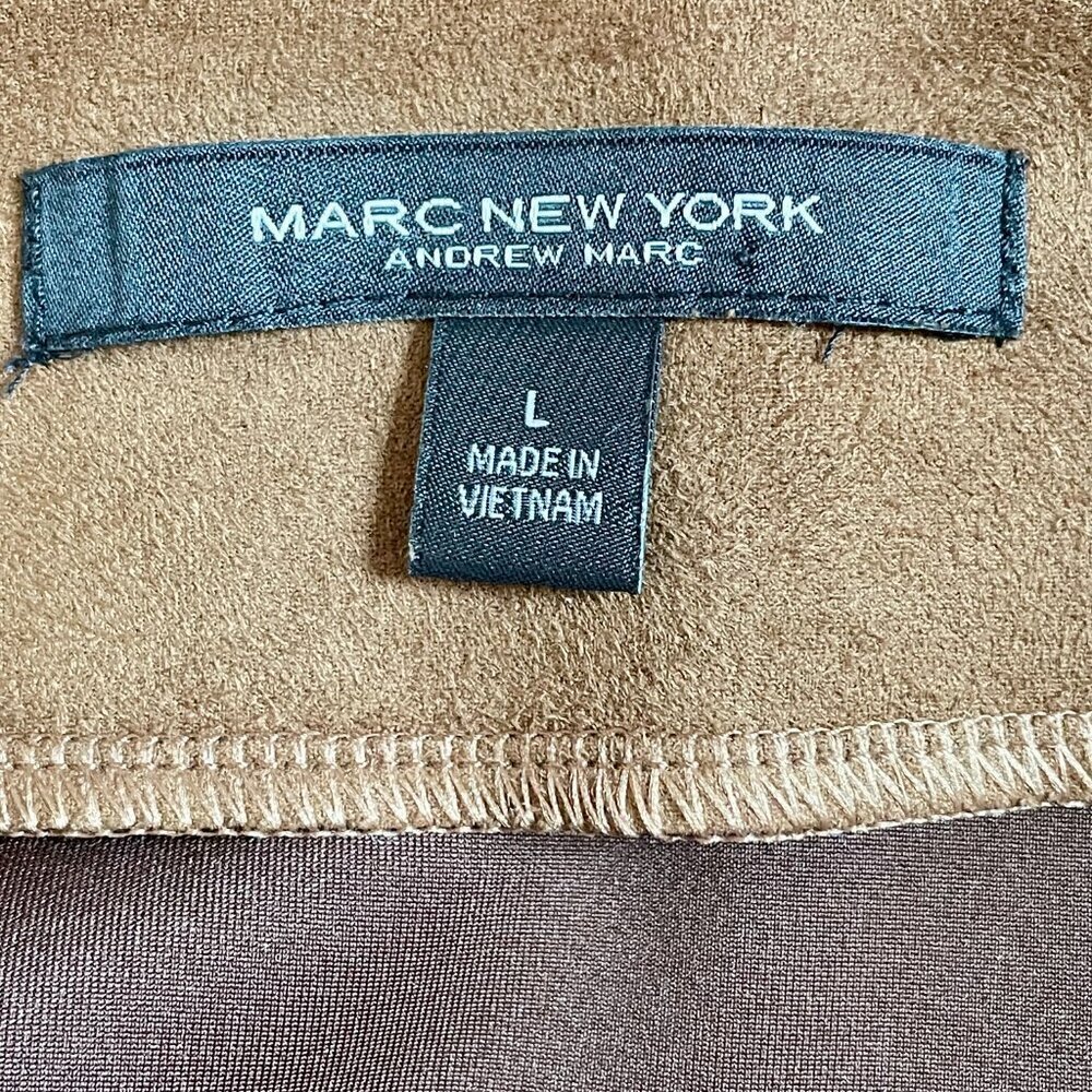 Marc New York Faux Suede Button Front Midi Skirt Brown Belted L - Picture 4 of 11
